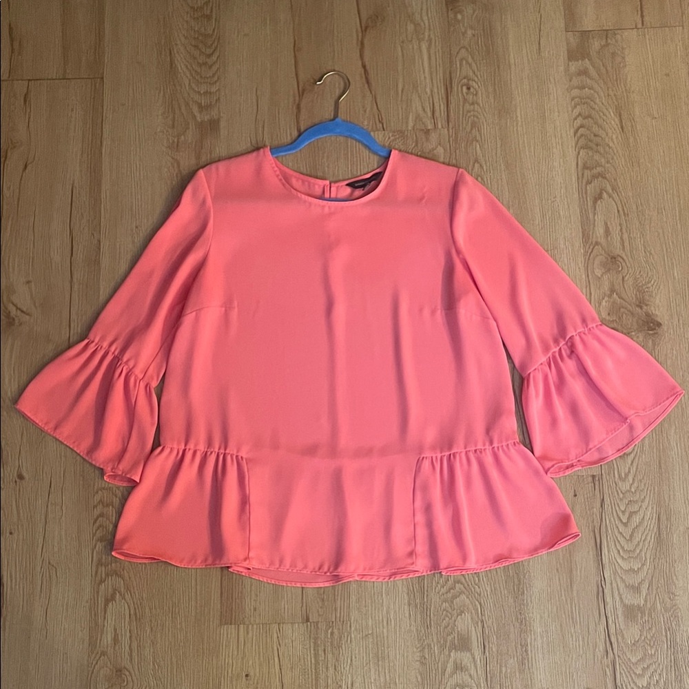 Banana Republic Coral Peplum Ruffle Sleeve Blouse